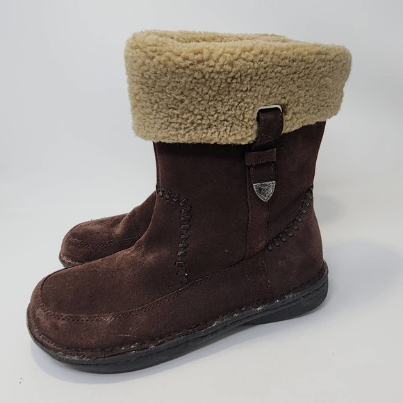 Minnetonka Brown Suede leather Winter Boots Womens 7 Faux Fur Lined Mid Calf - Picture 5 of 10